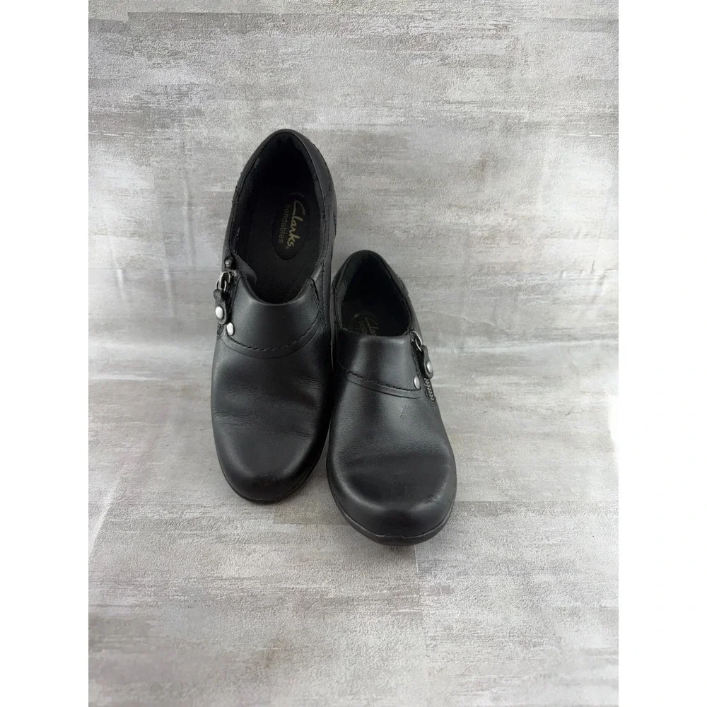 Clarks Bendables Women Sz 6.5M Black Leather Ankle Booties Block Heel Zip 66763